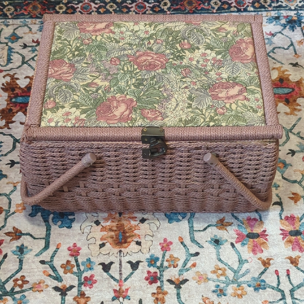 Floral Patterned Wicker Storage Bin